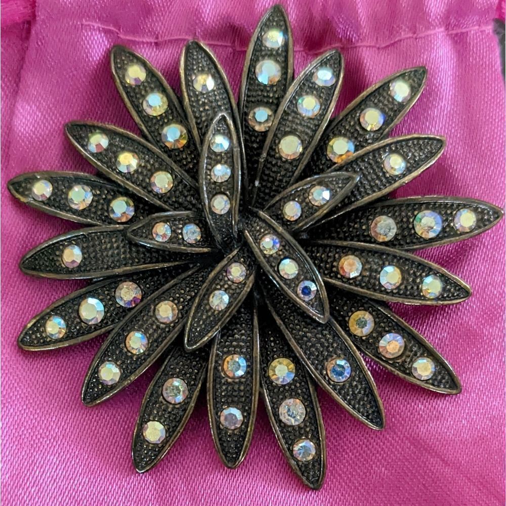 Brass Rhinestone Brooch  